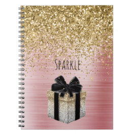 Gold Glitter Gold Geschenk schwarze Schleife Notizblock