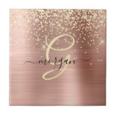 Gold Glitter, Gold Monogram, Black Script Name Fliese (Vorderseite)