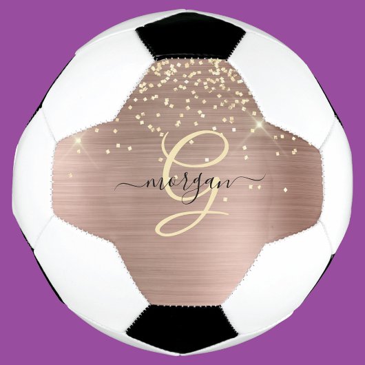 Gold Glitter, Gold Monogram, Black Script Name Fußball