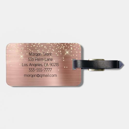 Gold Glitter, Gold Monogram, Black Script Name Gepäckanhänger (Rückseite horizontal)