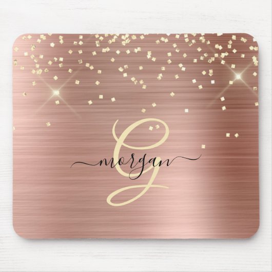 Gold Glitter, Gold Monogram, Black Script Name Mousepad (Vorne)