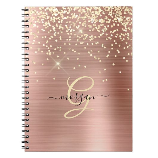 Gold Glitter, Gold Monogram, Black Script Name Notizblock (Vorderseite)