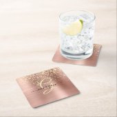 Gold Glitter, Gold Monogram, Black Script Name Rechteckiger Pappuntersetzer (Vor Ort)