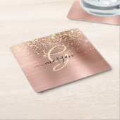 Gold Glitter, Gold Monogram, Black Script Name Rechteckiger Pappuntersetzer (angewinkelt)