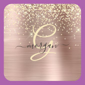 Gold Glitter, Gold Monogram, Black Script Name Rechteckiger Pappuntersetzer