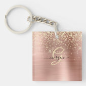 Gold Glitter, Gold Monogram, Black Script Name Schlüsselanhänger (Vorderseite)