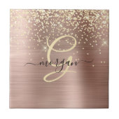 Gold Glitter, Gold Monogramm, Schwarzer Schriftnam Fliese (Vorderseite)