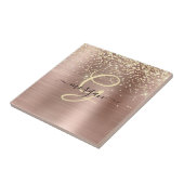 Gold Glitter, Gold Monogramm, Schwarzer Schriftnam Fliese (Seite)