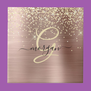 Gold Glitter, Gold Monogramm, Schwarzer Schriftnam Fliese