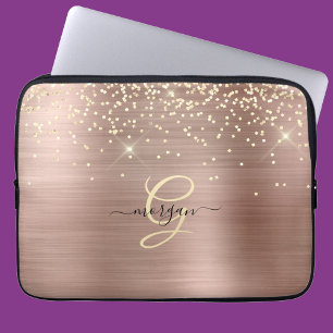 Gold Glitter, Gold Monogramm, Schwarzer Schriftnam Laptopschutzhülle
