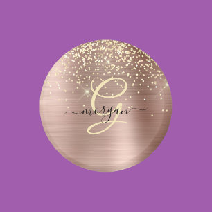 Gold Glitter, Gold Monogramm, Schwarzer Schriftnam Magnet