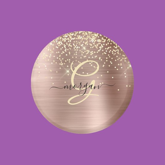 Gold Glitter, Gold Monogramm, Schwarzer Schriftnam Magnet