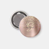 Gold Glitter, Gold Monogramm, Schwarzer Schriftnam Magnet (Vorderseite/Rückseite)