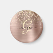 Gold Glitter, Gold Monogramm, Schwarzer Schriftnam Magnet (Vorne)