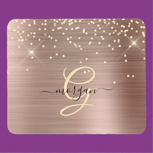 Gold Glitter, Gold Monogramm, Schwarzer Schriftnam Mousepad