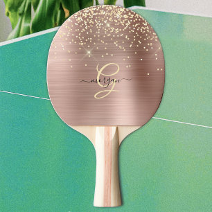 Gold Glitter, Gold Monogramm, schwarzer Schriftnam Tischtennis Schläger
