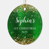 Gold Glitter Green Faux Foil 1st Christmas Photo Keramik Ornament (Links)