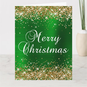 Gold Glitter Grün Folie Groß Frohe Weihnachten Karte