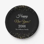 Gold Glitter Happy New Year Black Party Pappteller (Vorderseite)
