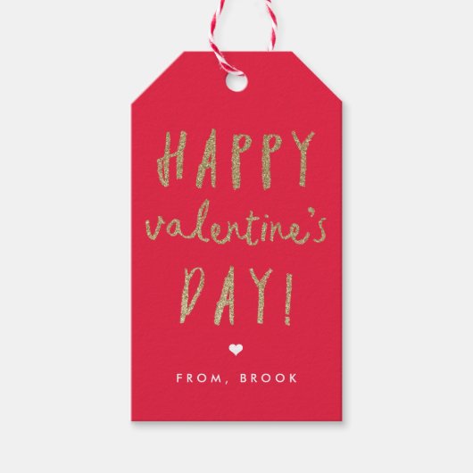 Gold Glitter Happy Valentine's Day  Geschenkanhänger (Vorderseite)