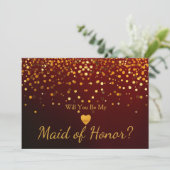 Gold Glitter Heart Faux maid of honor Einladung (Stehend Vorderseite)