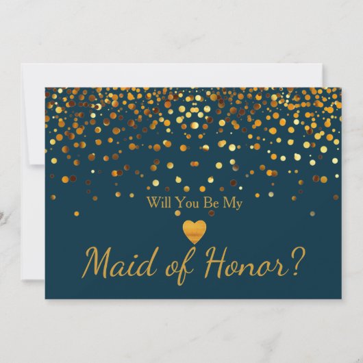 Gold Glitter Heart Faux maid of honor Einladung (Vorderseite)