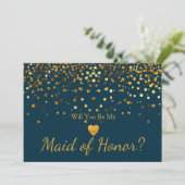 Gold Glitter Heart Faux maid of honor Einladung (Stehend Vorderseite)