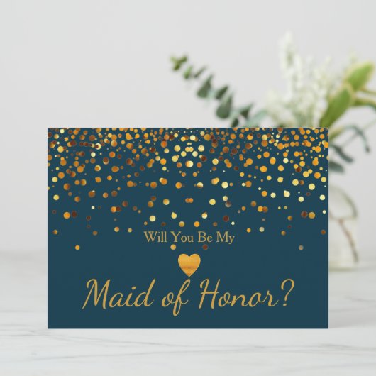 Gold Glitter Heart Faux maid of honor Einladung (Stehend Vorderseite)