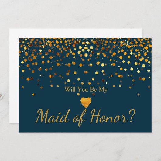 Gold Glitter Heart Faux maid of honor Einladung (Vorne/Hinten)