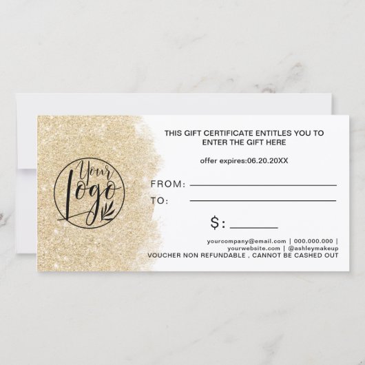 gold glitter heart logo gift certificate (Rückseite)