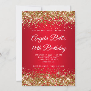 Gold Glitter Helles Rot Ombre 18. Geburtstag Einladung