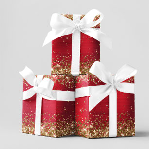 Gold Glitter Helles Rot Ombre Folie Geschenkpapier Set
