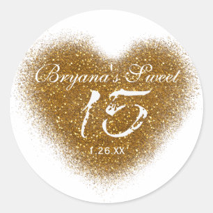Gold Glitter Herz 15 Quinceincera Party Aufkleber