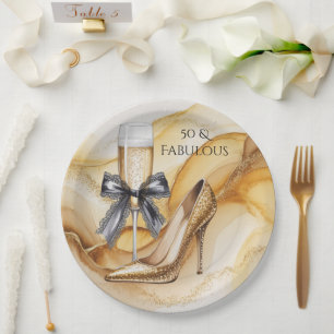 Gold Glitter High Heel 50 & Fabulous Geburtstagsfe Pappteller