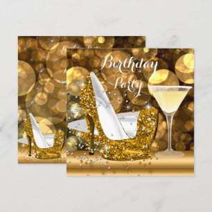 Gold Glitter High Heels Cocktail Geburtstagsfeier Einladung