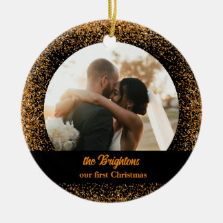Gold Glitter Hochzeitspaar Foto Keramik-Ornament Keramik Ornament