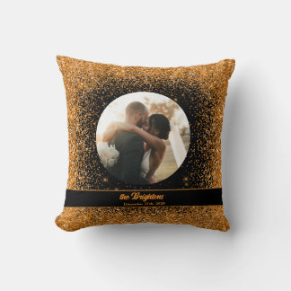 Gold Glitter Hochzeitspaar Foto Keramik-Ornament Kissen