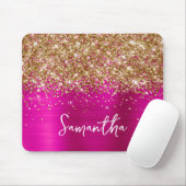 Gold Glitter Hot Pink Glam Name Mousepad (Mit Mouse)