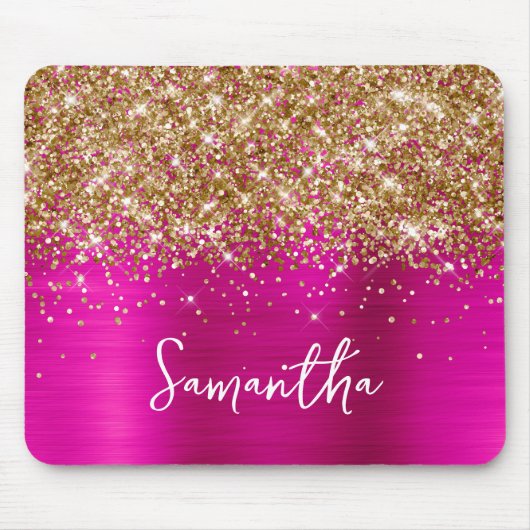 Gold Glitter Hot Pink Glam Name Mousepad (Vorne)