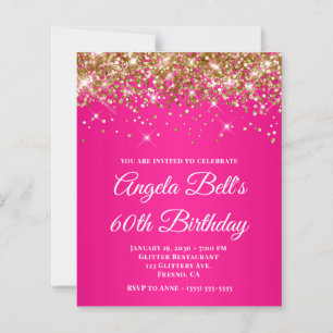 Gold Glitter Hot Pink Ombre 60. Geburtstag