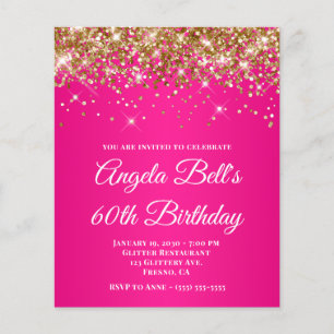 Gold Glitter Hot Pink Ombre 60. Geburtstag Flyer