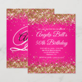 Gold Glitter Hot Pink Ombre Fancy Monogramm (Vorne/Hinten)