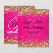Gold Glitter Hot Pink Ombre Fancy Monogramm 40. (Vorne/Hinten)