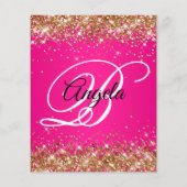 Gold Glitter Hot Pink Ombre Fancy Monogramm Flyer (Hinten)