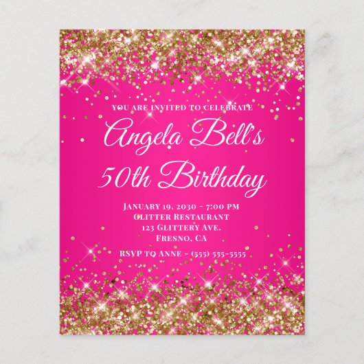 Gold Glitter Hot Pink Ombre Fancy Monogramm Flyer (Vorne)