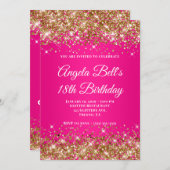 Gold Glitter Hot Pink Ombre Monogram 18th Birthday Einladung (Vorne/Hinten)