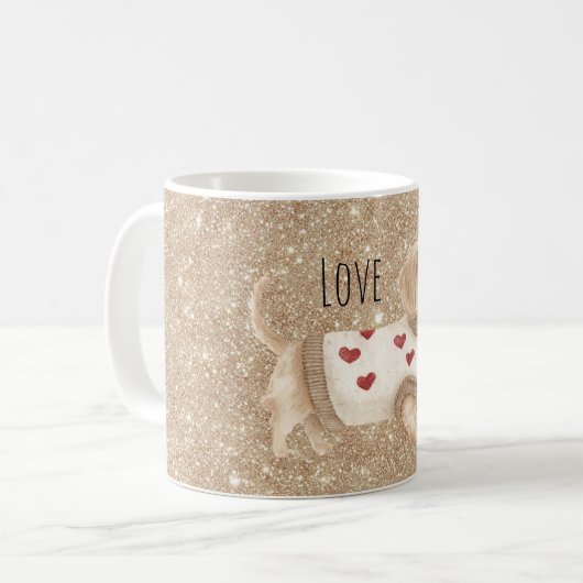 Gold Glitter Hunde Herz Pullover Kaffeetasse (Vorderseite Links)