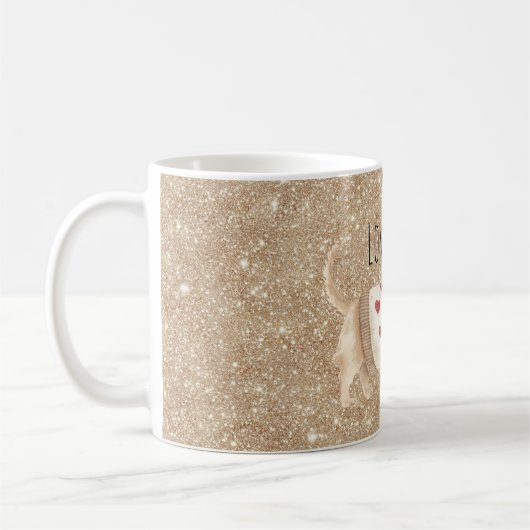 Gold Glitter Hunde Herz Pullover Kaffeetasse (Links)