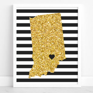 Gold Glitter Indiana State Schwarz-Weiß-Streifen Poster