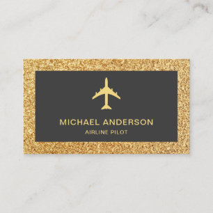 Gold Glitter Jet Flugzeug Flugzeug Airline Pilot Visitenkarte